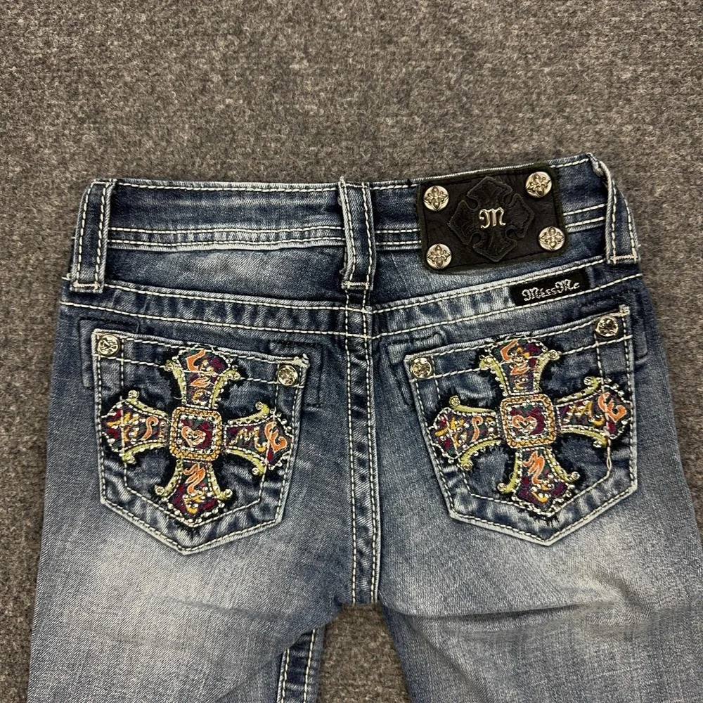 Miss Me Shorts Girls 8 Blue Denim Jean Bermuda Embroidered Cross Pocket Stretch